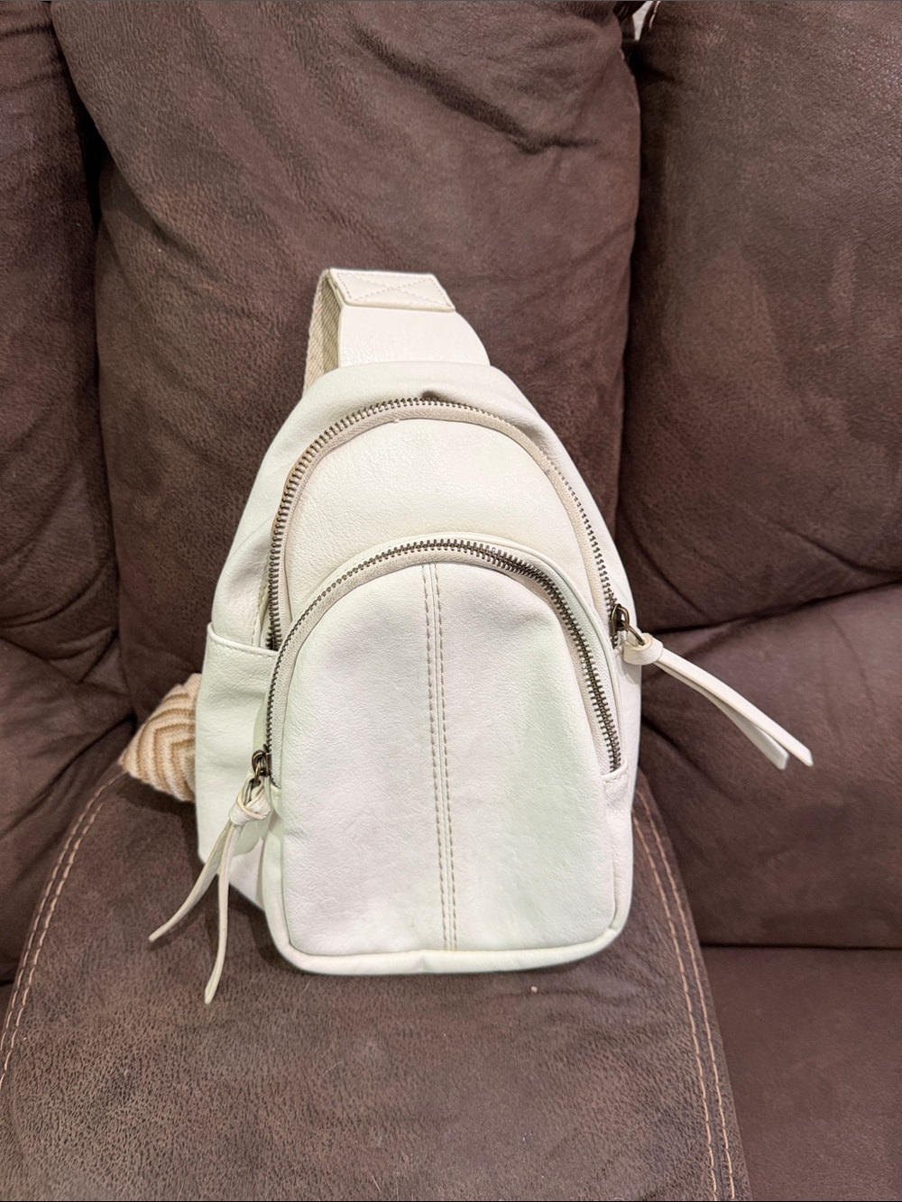 Sonoma Cream Faux-Leather Mini Sling Backpack